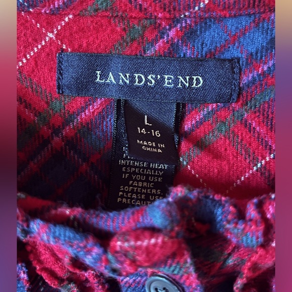 🆕🏕️LANDS’ END Ruffled Plaid Long Sleeve Flannel Shirt - Picture 4 of 6